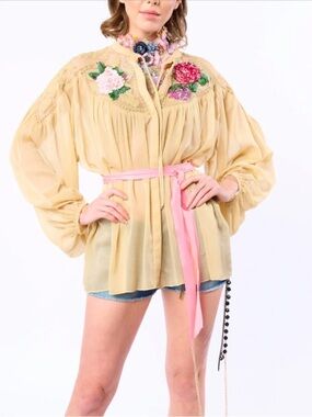 Aratta Silent Journey Amora Chiffon Hand - Embellished Blouse NWT